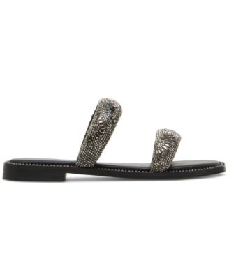 Partly Rhinestone Two-Band Slide Sandals