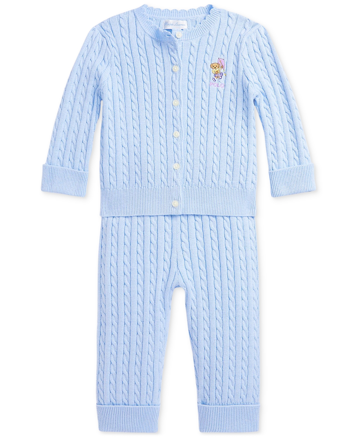 Polo Ralph Lauren Ralph Lauren Cable Cotton Cardigan & Pants Set In Blue
