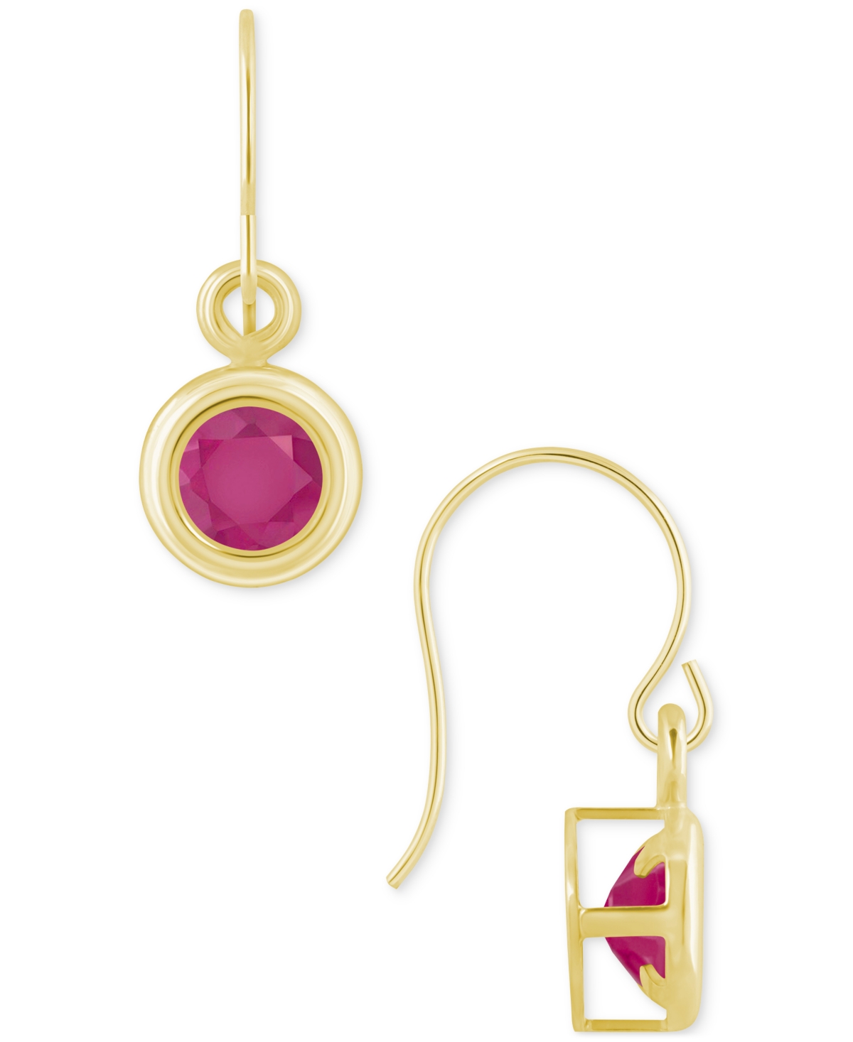 Macy's Sapphire Bezel Fish Hook Drop Earrings (3/4 Ct. T.w.) In 10k Gold (also Available In Ruby & Emerald) In Ruby,gold