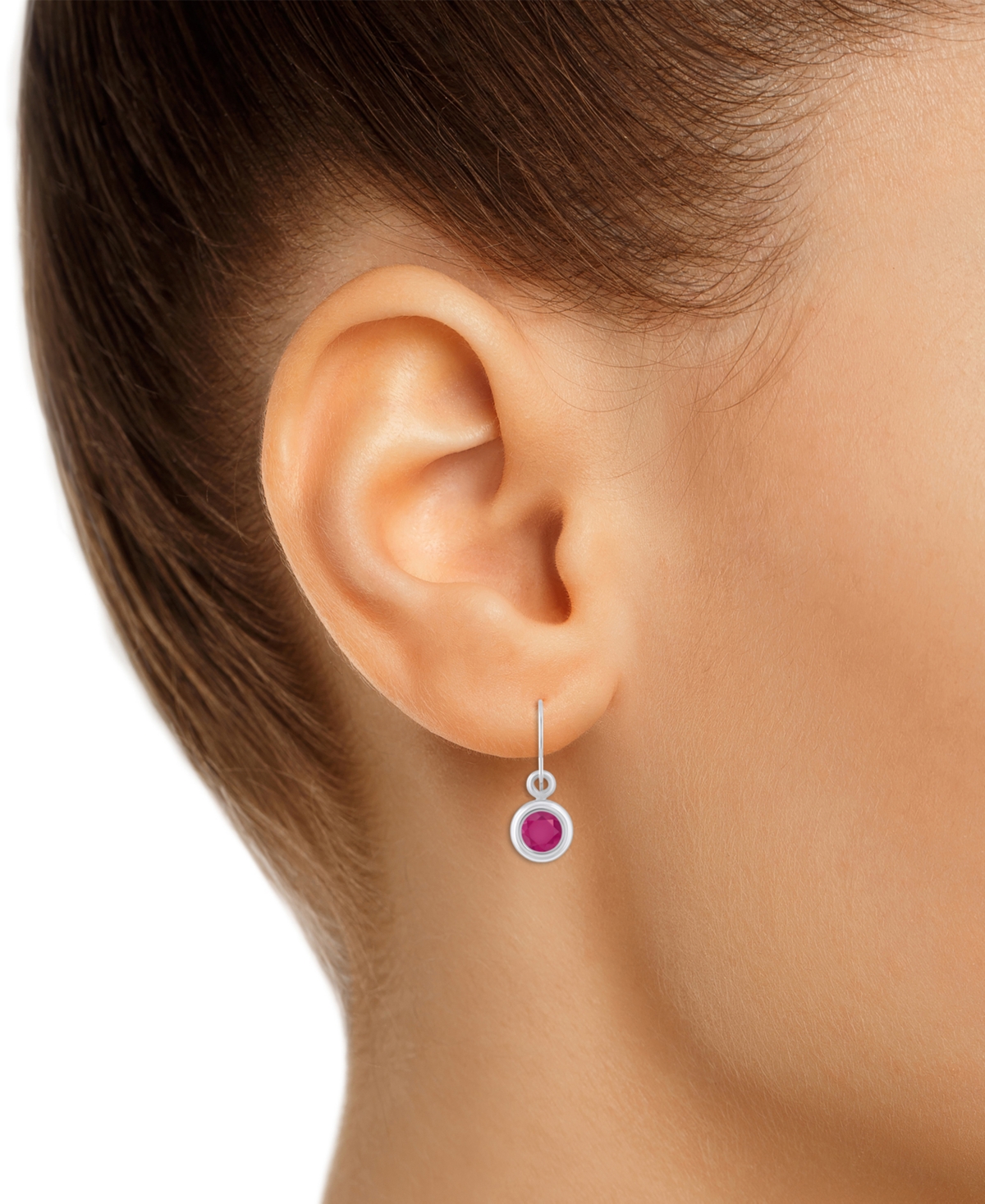 Macy's Sapphire Bezel Fish Hook Drop Earrings (3/4 Ct. T.w.) In 10k Gold (also Available In Ruby & Emerald) In Ruby,white Gold