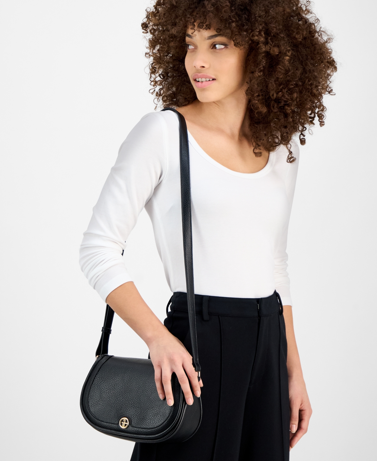 Macy's Pebbled Small Saddle Crossbody, Exclusively At  In Black
