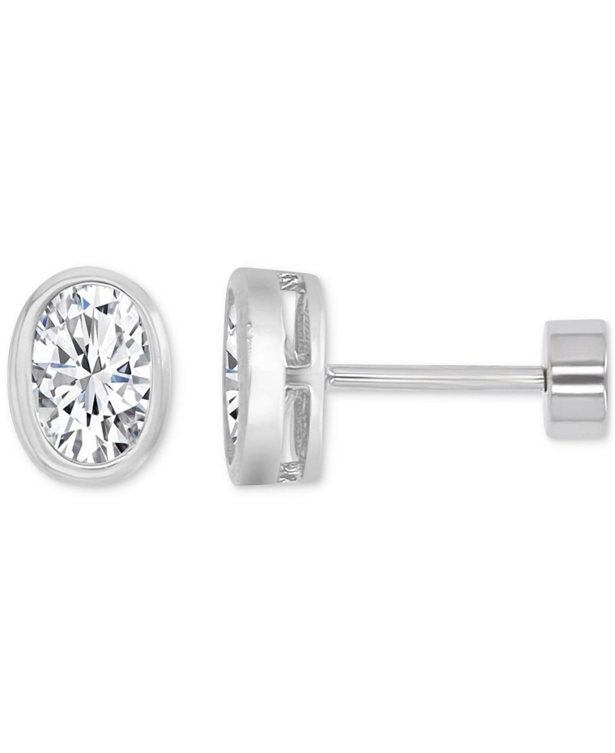 Macy's Cubic Zirconia Oval Stud Earrings (1-3/8 Ct. T.w.) In 14k Gold-plated Sterling Silver In Silver