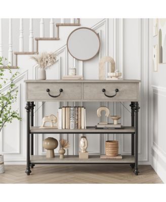 Console Tables for Entryway, Small Entryway Table with 2 Drawers, Narrow Console Table with Storage Shelves for Living Room