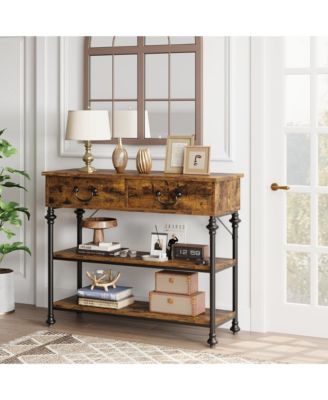 Console Tables for Entryway, Small Entryway Table with 2 Drawers, Narrow Console Table with Storage Shelves for Living Room