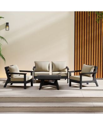 Outdoor 5-Piece Black Modular Sectional Patio Furniture Sofa Set