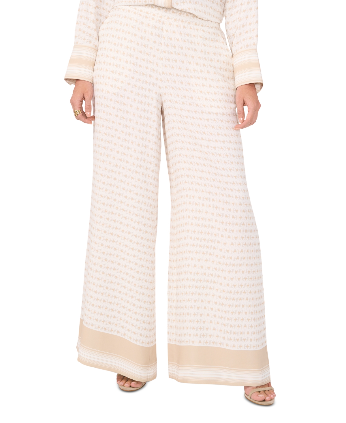 Shop Vince Camuto Women's Border-printed Mid-rise Wide Leg-pants