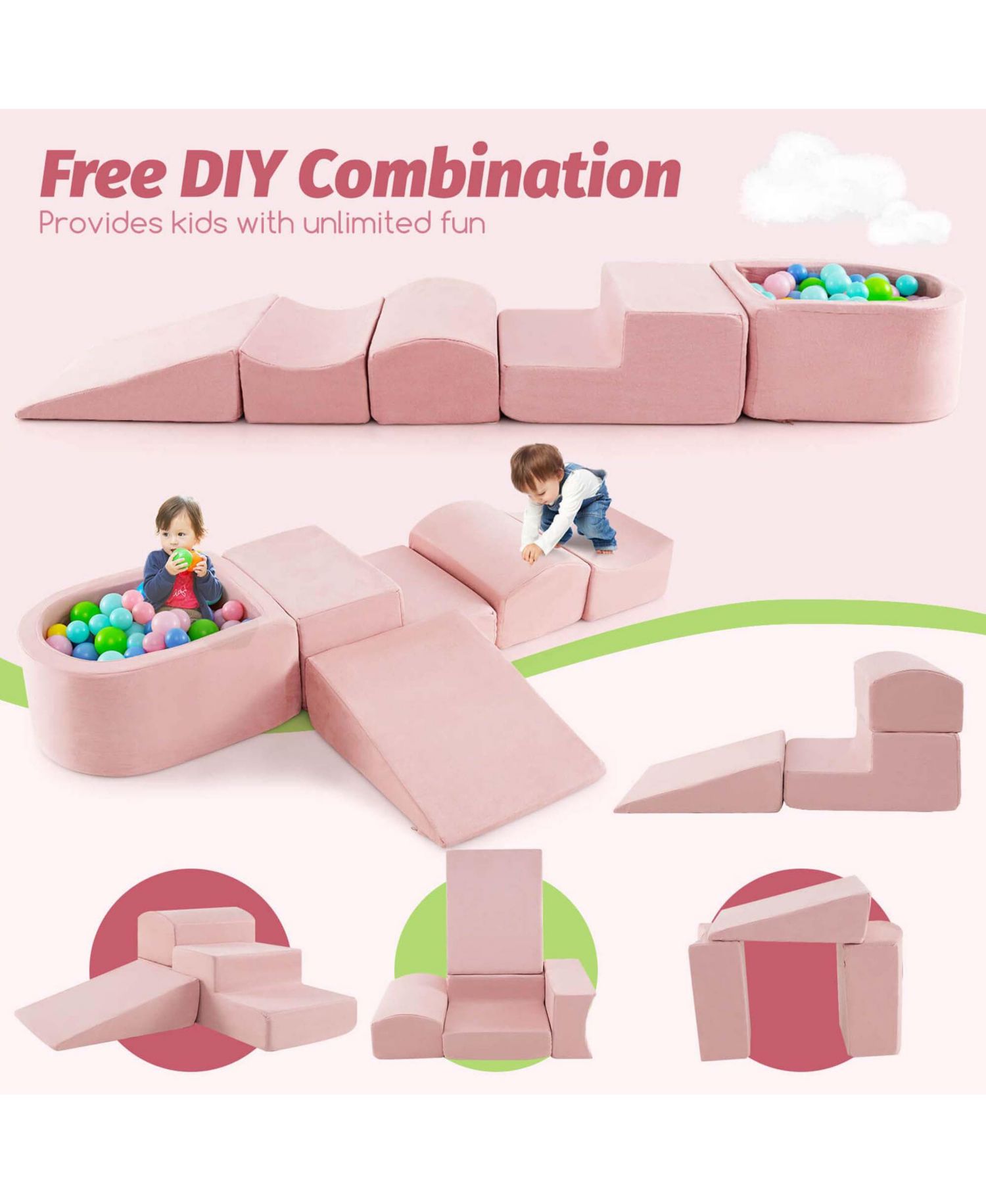 5PCS Climb and Crawl Playset with Ball Pit for Kids Zippers for