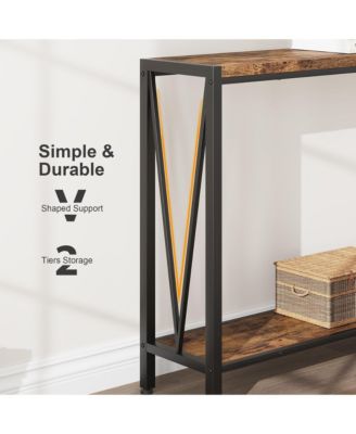 Side Table Entryway Table 2-Tier Console Table with Storage Narrow Sofa Table with V Design 43" Industrial Console Table for Hallway Entryway
