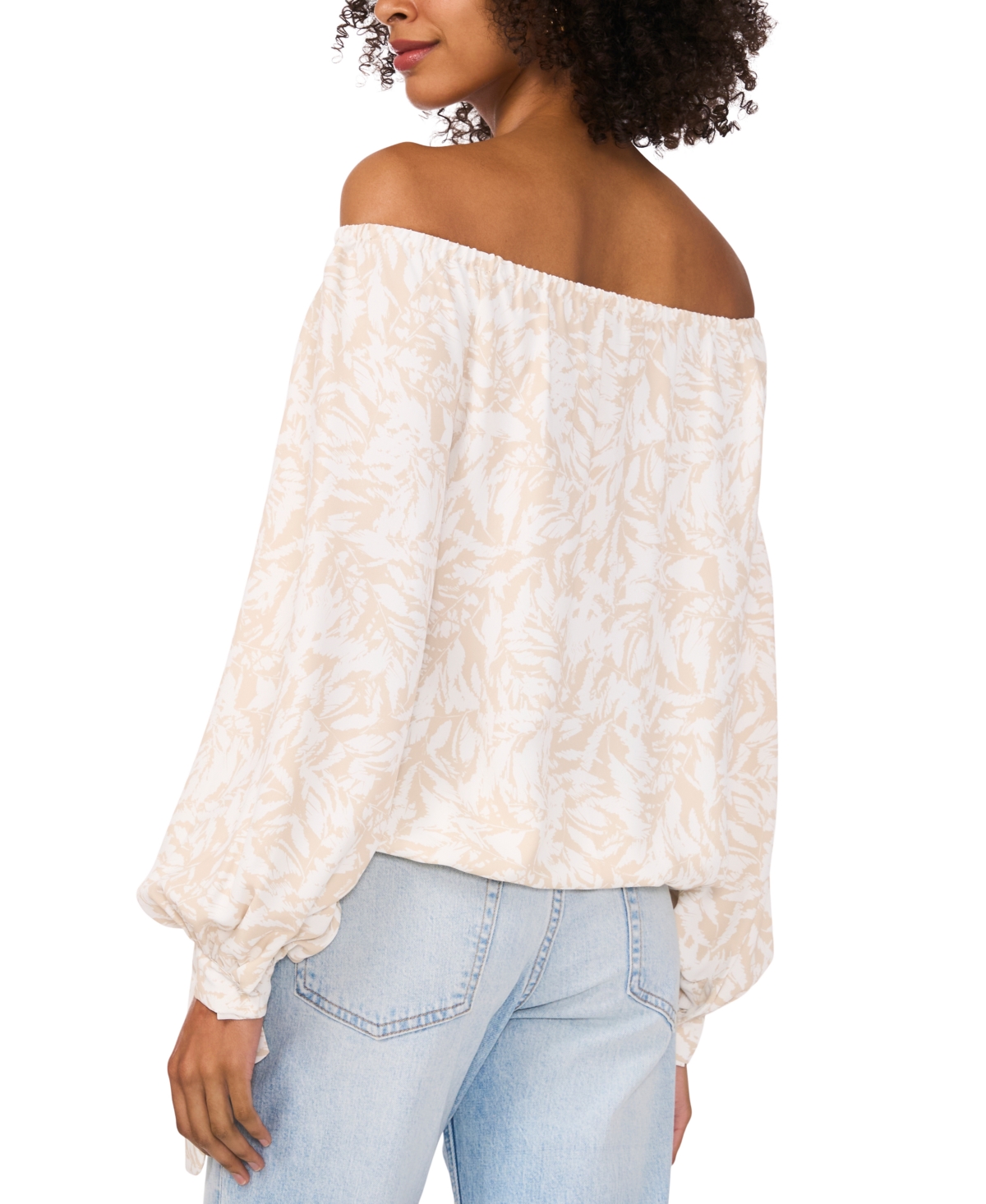 VINCE CAMUTO WOMEN'S PRINTED OFF-THE-SHOULDER LONG-SLEEVE TIE-FRONT BLOUSE 