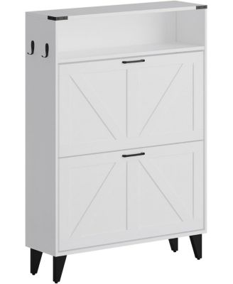 Shoe Cabinet with 2 Flip Drawers Hidden Wood Shoe Cabinet Freestanding Shoe Storage Cabinet Farmhouse Shoe Cabinet Storage Slim Shoe Cabinet for Entryway Hallway