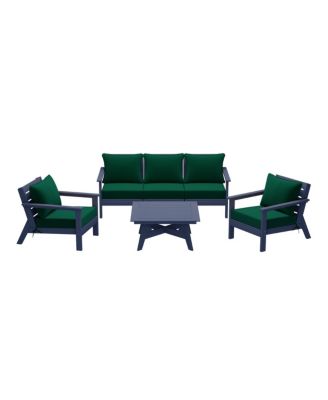 Outdoor 6-Piece Navy Blue Modular Sectional Patio Furniture Sofa Set