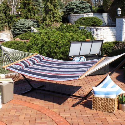 Two-Person Quilted Fabric Hammock with Spreader Bars - 450 lb Weight Capacity