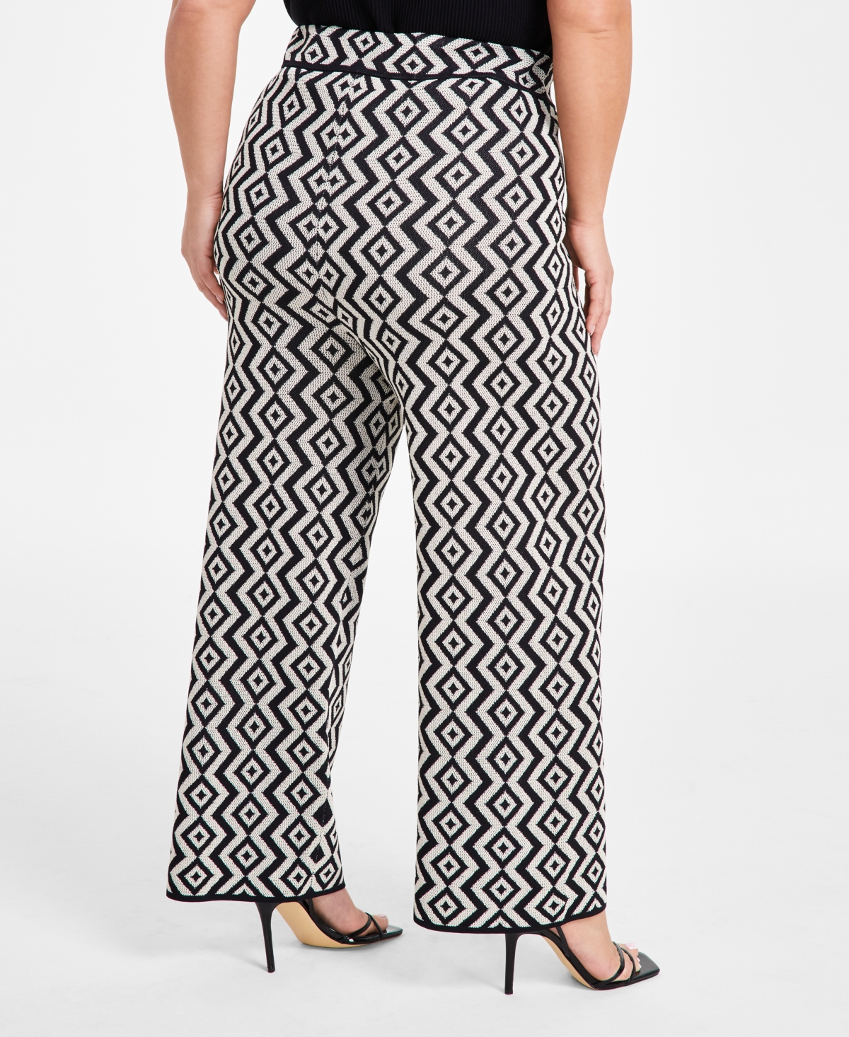 Nina Parker Plus Size Geo-print Straight-leg Sweater Pants In Neutral Geo Print