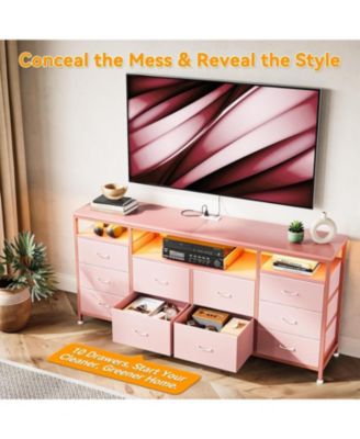 63.3 Inch Black Dresser for Bedroom, 10 Drawer Dresser TV Stand