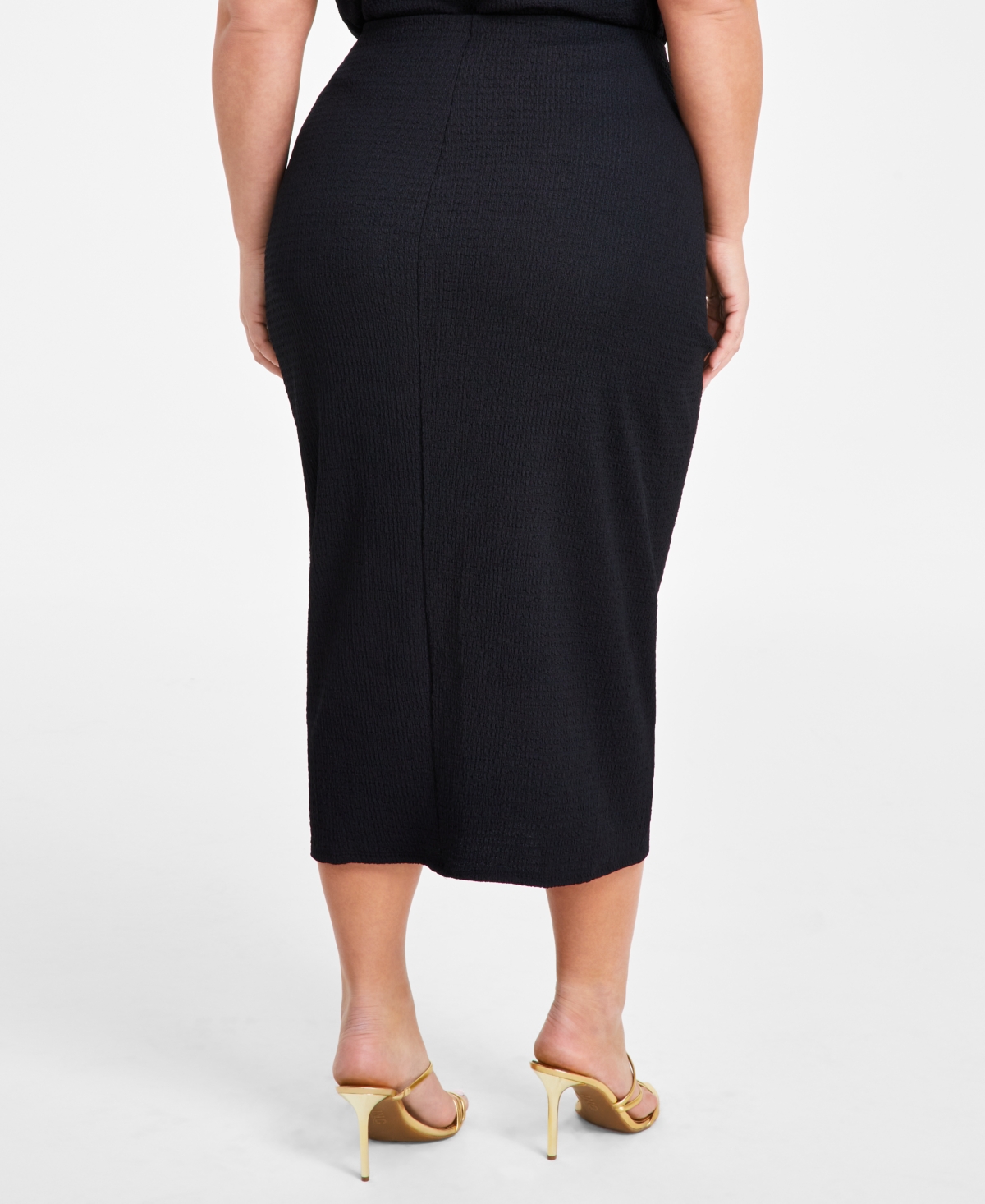 NINA PARKER PLUS SIZE TEXTURED DRAWSTRING-RUCHED SKIRT 