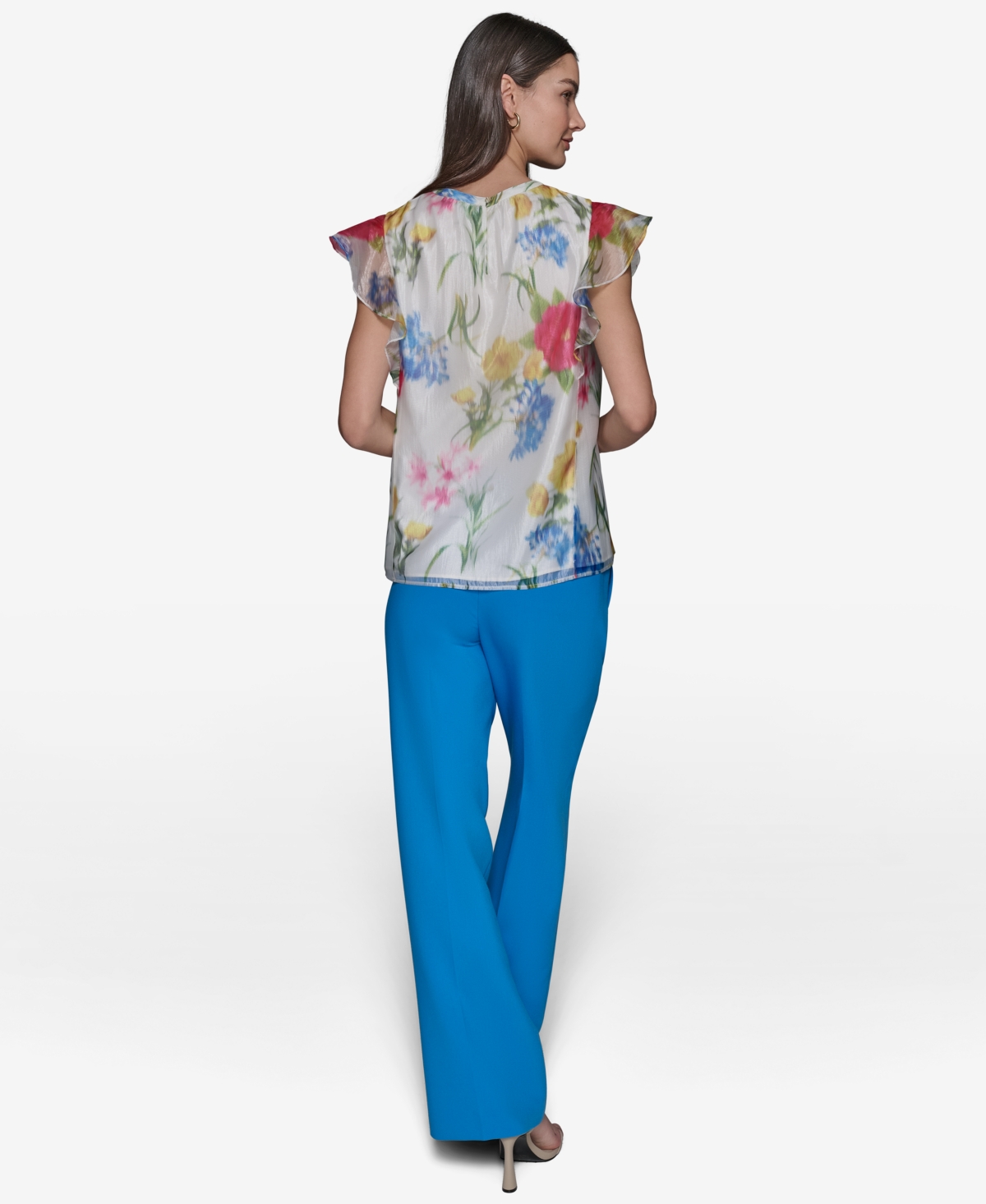 KARL LAGERFELD WOMEN'S FLORAL-PRINT FLUTTER-SLEEVE BLOUSE 