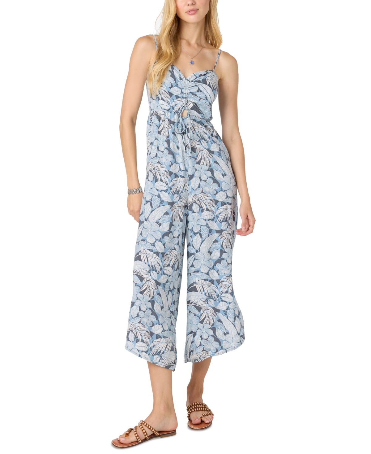 Juniors' Keiko Printed Wide-Leg Jumpsuit - Slate