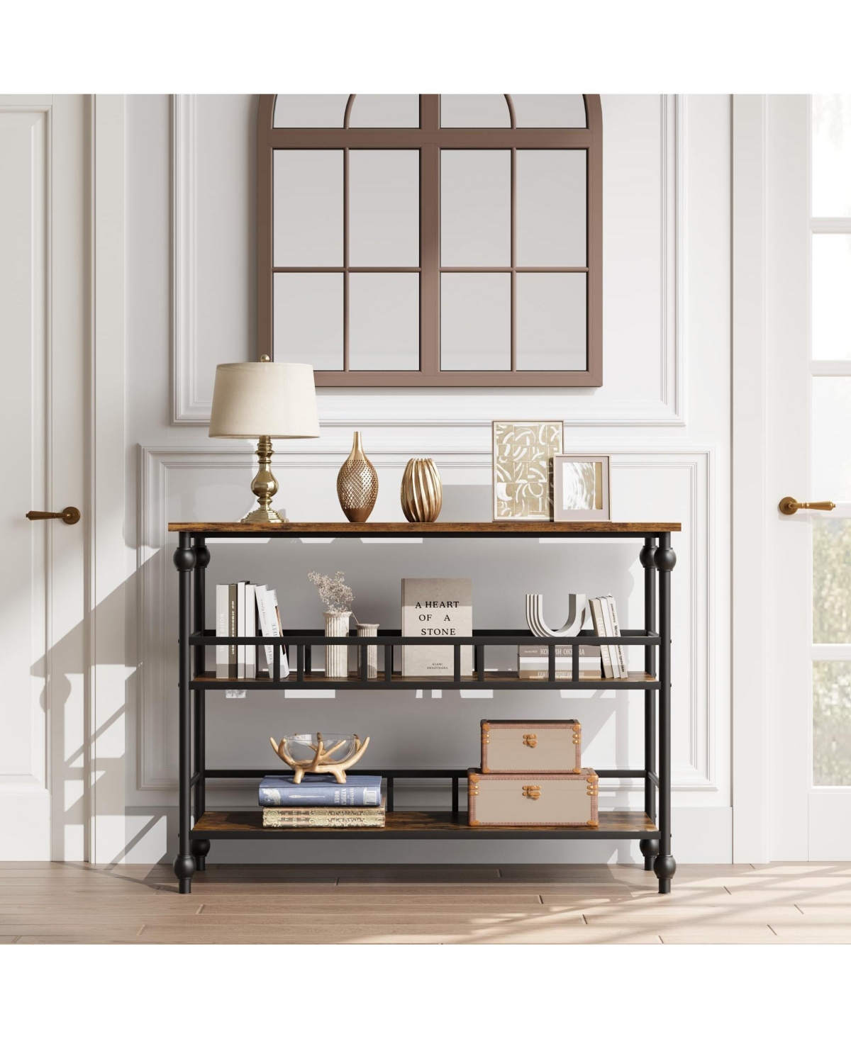 gaomon Narrow Entryway Table with Storage 43" 3-Tier Sofa Tables Industrial Console Storage/Display Shelf Hallway for Living Room, Fo