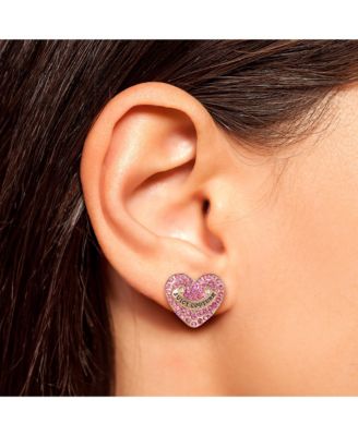 Heart Crystal Stud Earrings - Gold-Tone with Crystals