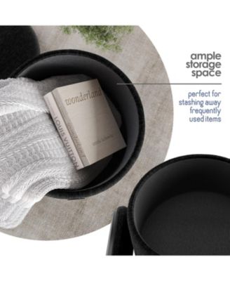 Textured Velvet Round Ottoman with Storage – Modern Foot Stool for Living Room & Bedroom