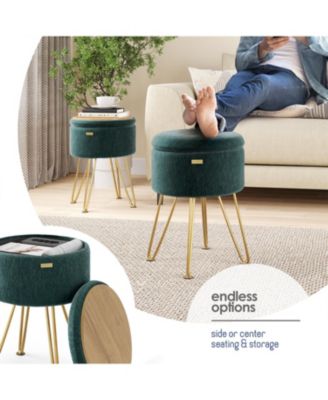 Textured Velvet Round Ottoman with Storage – Modern Foot Stool for Living Room & Bedroom