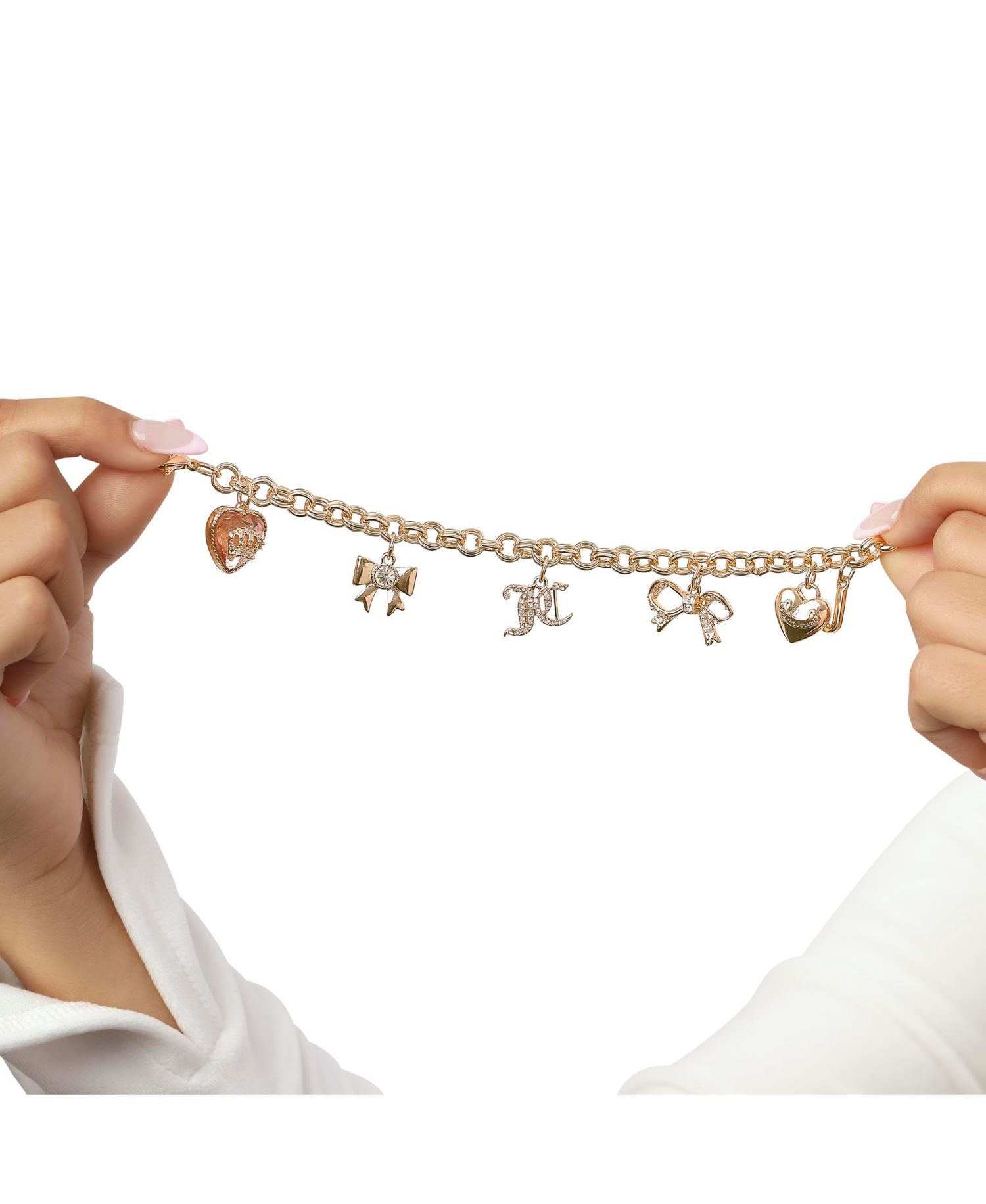 -Tone Charm Bracelet with Bow and PavÃ© Details
