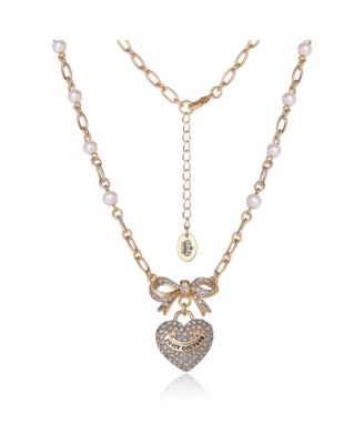 Gold-Tone Pearl Heart Pendant Necklace