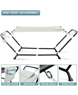 Cozy Hammock Bed- Patio Hammock with Stand w/Pillow and Storage Pockets - For Patio, Garden, Backyard, Poolside