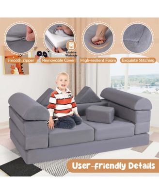 Kids Modular Play Couch Play Set with Suede Fabric Cover High-Density Foam
