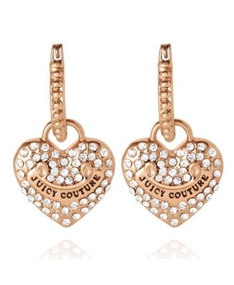 Gold-Tone Heart Charm Hoop Earrings with Crystal Accents