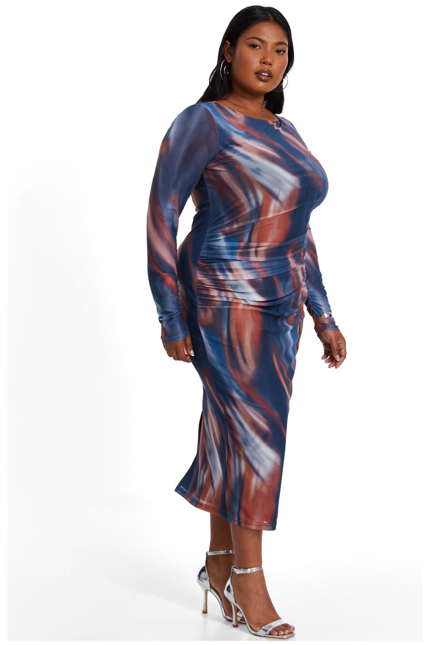 Plus Size Mesh Long Sleeve Midaxi Dress