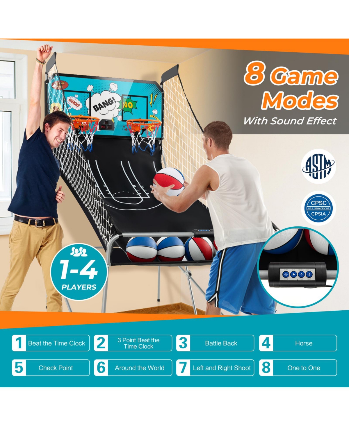 Slickblue Dual Shot Basketball Arcade Game with 8 Game Modes and 4 Balls