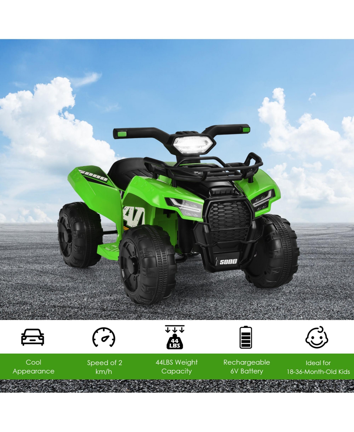 Gymax 6V 4 Wheels Atv Quad Ride On Car Kids Ride-On Toy w/ Music Horn Led Light Pink