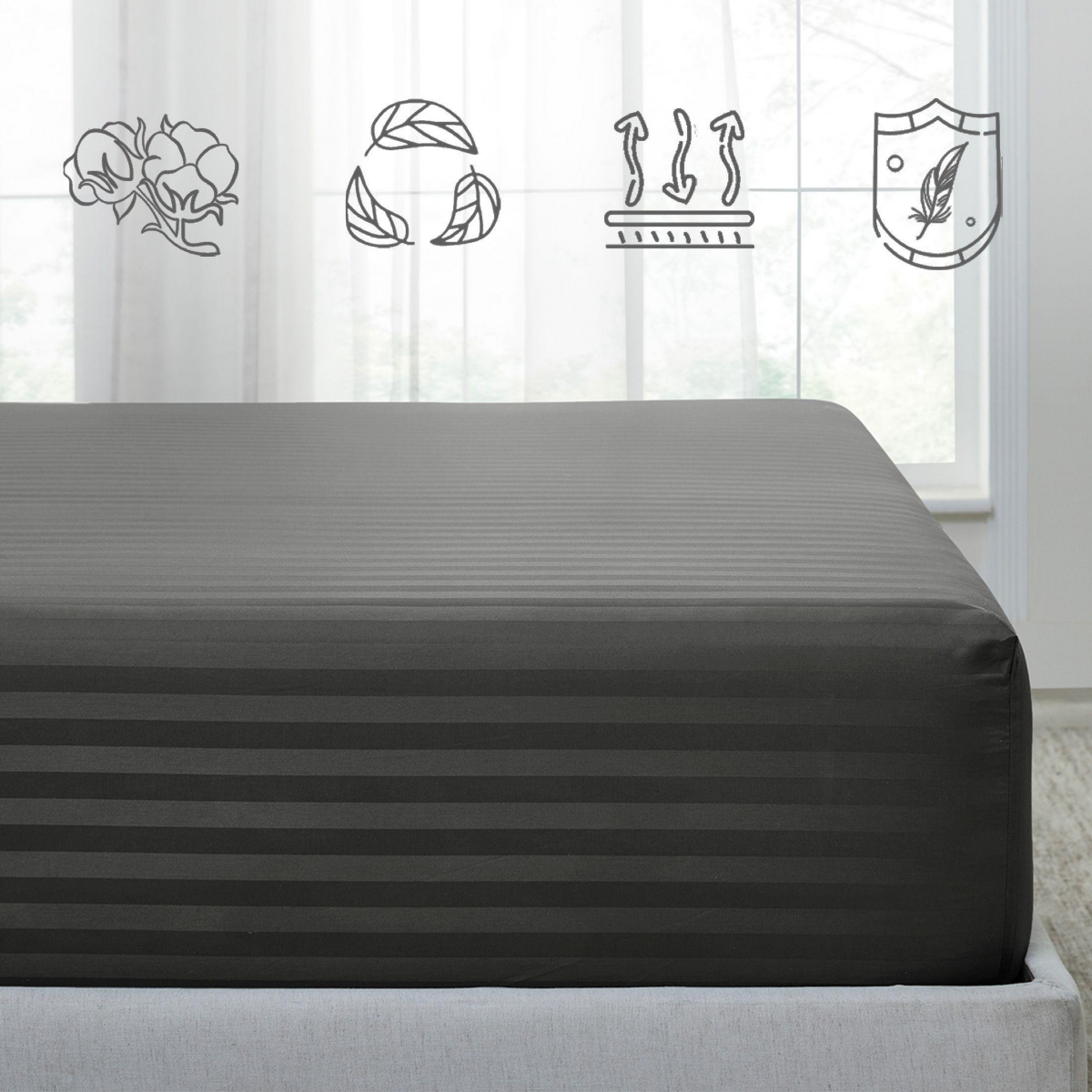 Striped 500 Thread Count Fitted Sheet Only, 100% Cotton Sateen