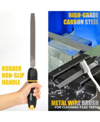 22Pcs Metal Files Set - Needle Small Files 12 Pcs with Carry Case, Flat File/Triangle File/Half-Round File/Round File, Screwdriver Heads 3 Pcs, a Brush, a Rubber Handle, for Wood Metal Carving