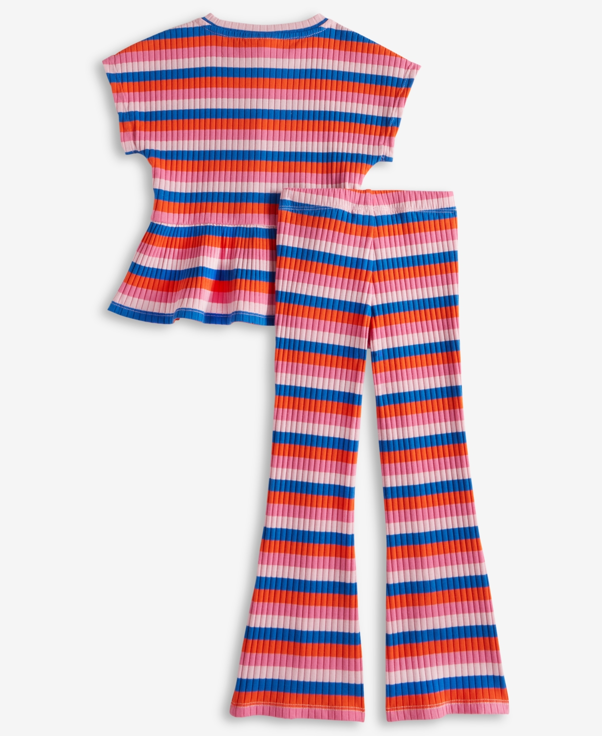 Epic Threads Toddler Girl 2-pc. Stripe Ribbed-knit Top & Flared Pants Set, Exclusively At Macy's In Bonbon