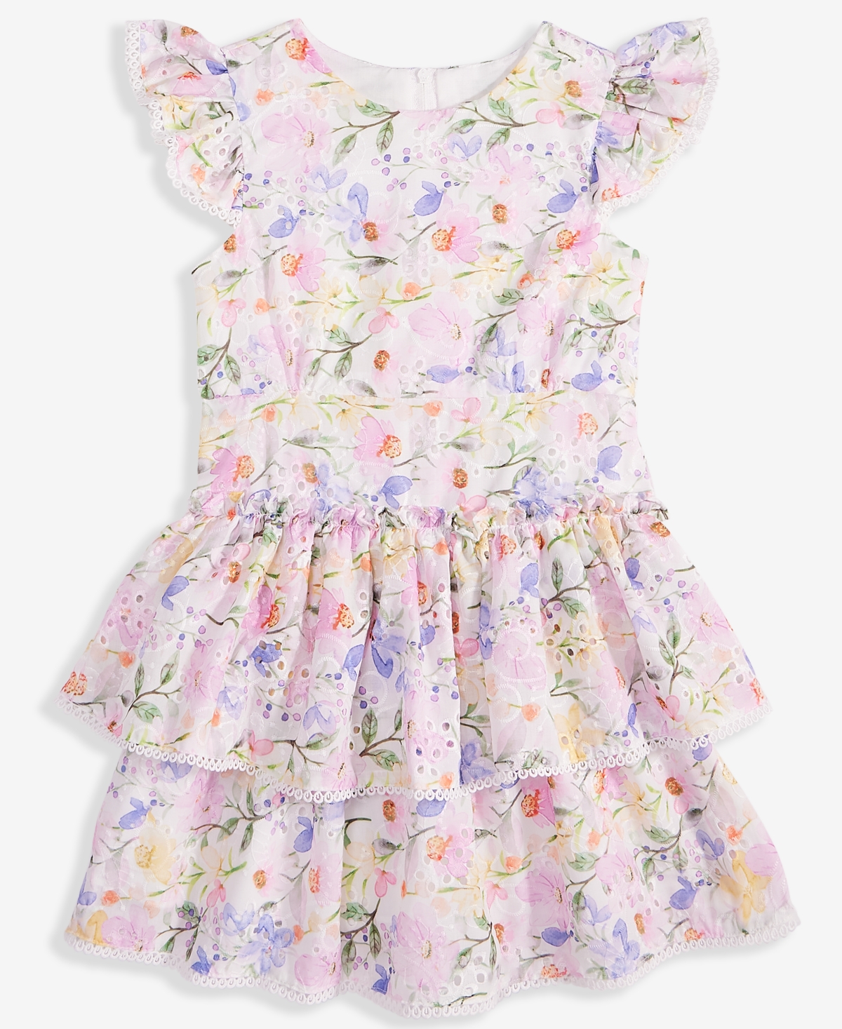 Rare Editions Toddler And Little Girls Floral Eyelet Drop Waist Dress In Lilac