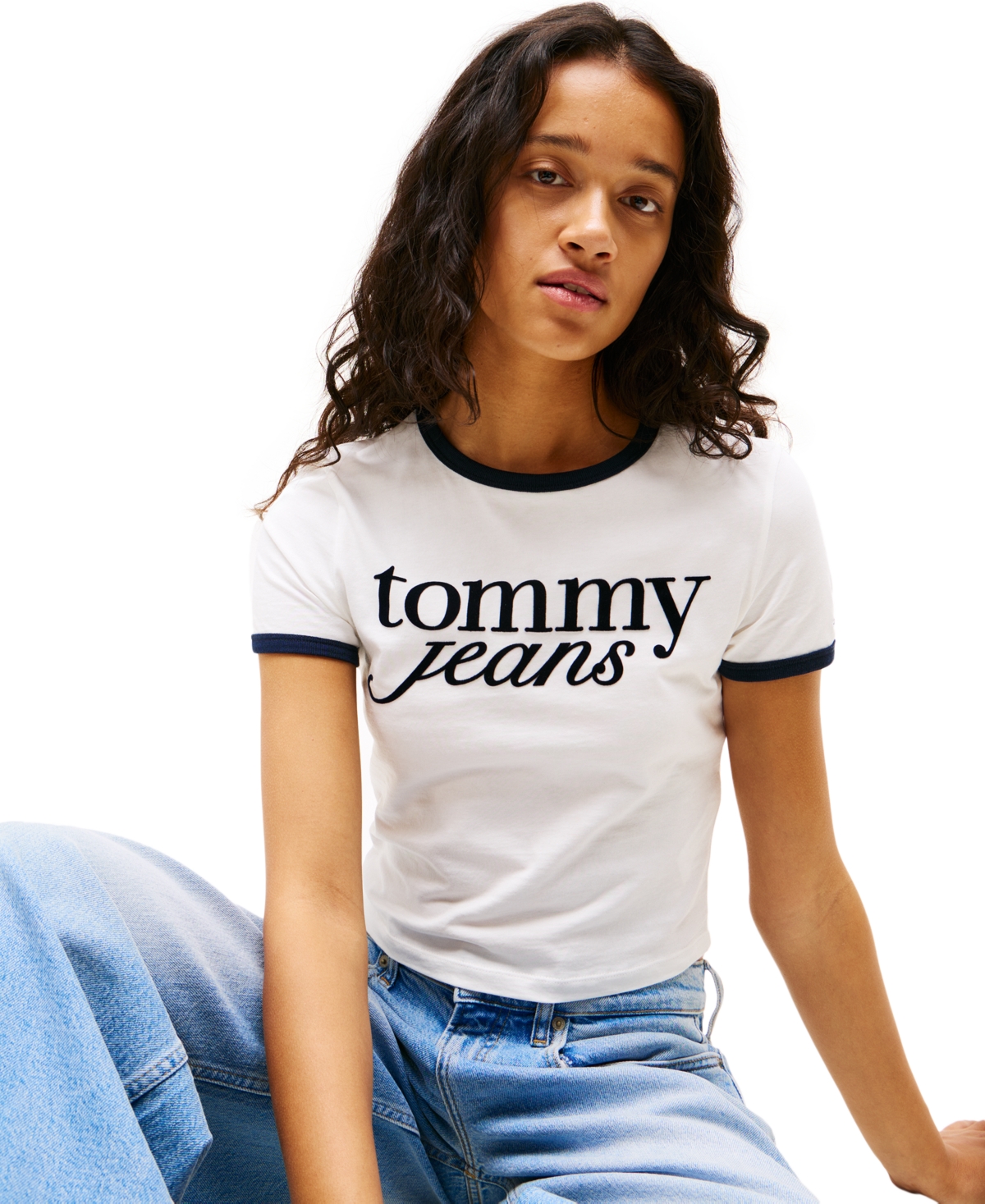 Tommy Jeans Women's Slim Logo Ringer T-shirt In Ecru