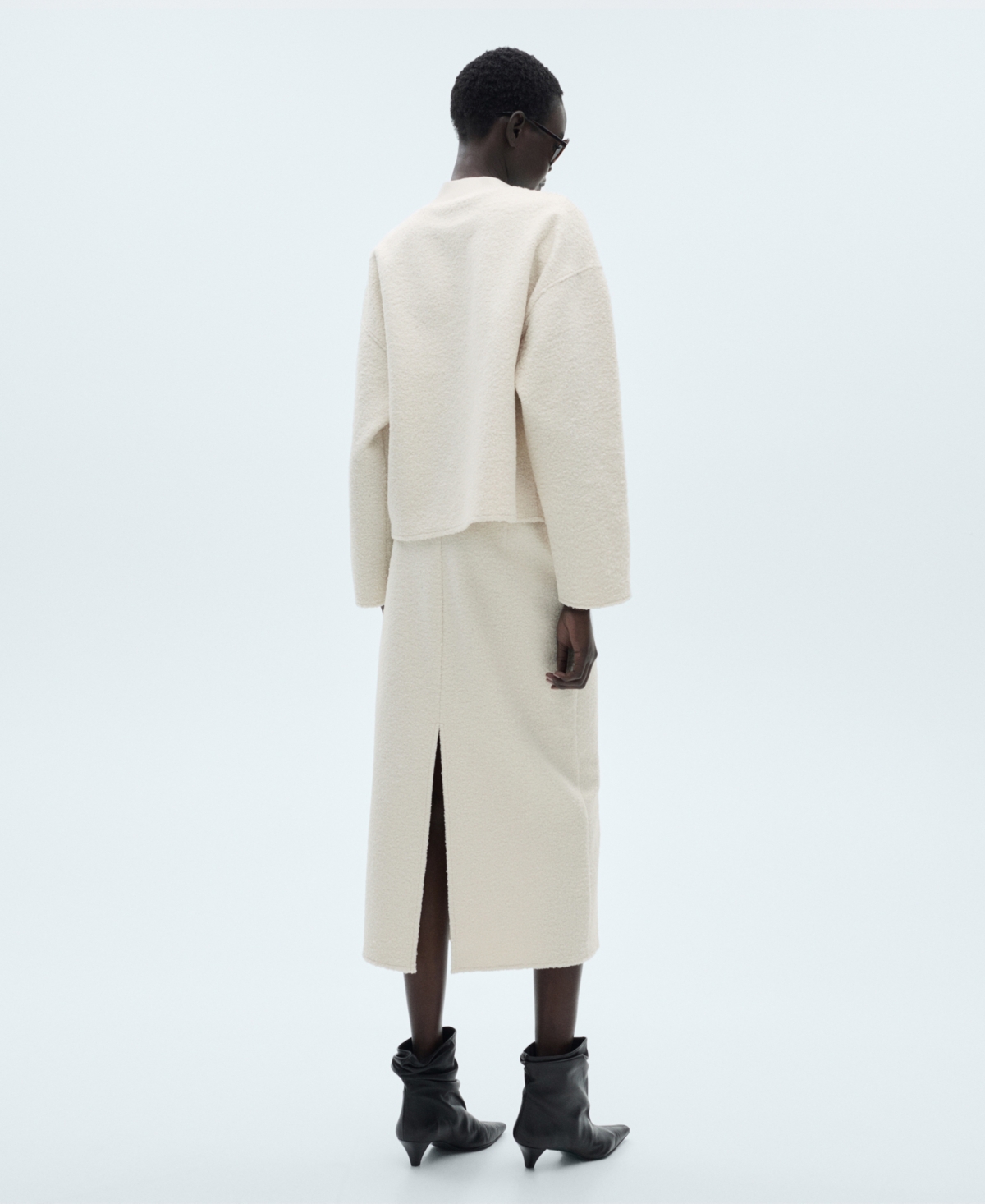 Shop Mango Women's Shearling Effect Midi Skirt In Ecru