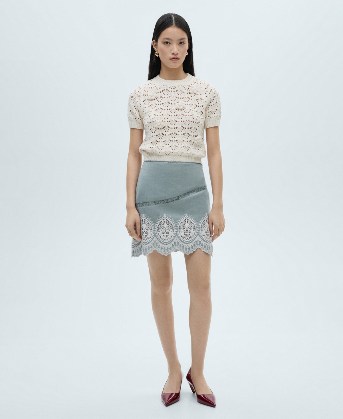 Mango Women's Embroidered Hem Cotton Skirt In Blue