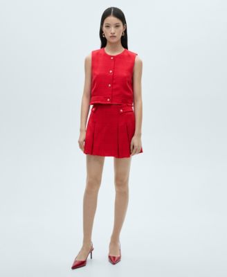 MANGO - Women's Tweed Pleated Skirt