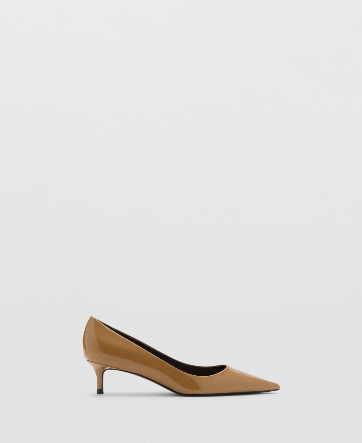 Mango Patent Leather Effect Kitten Heel Shoe Medium Brown In Medium Brown