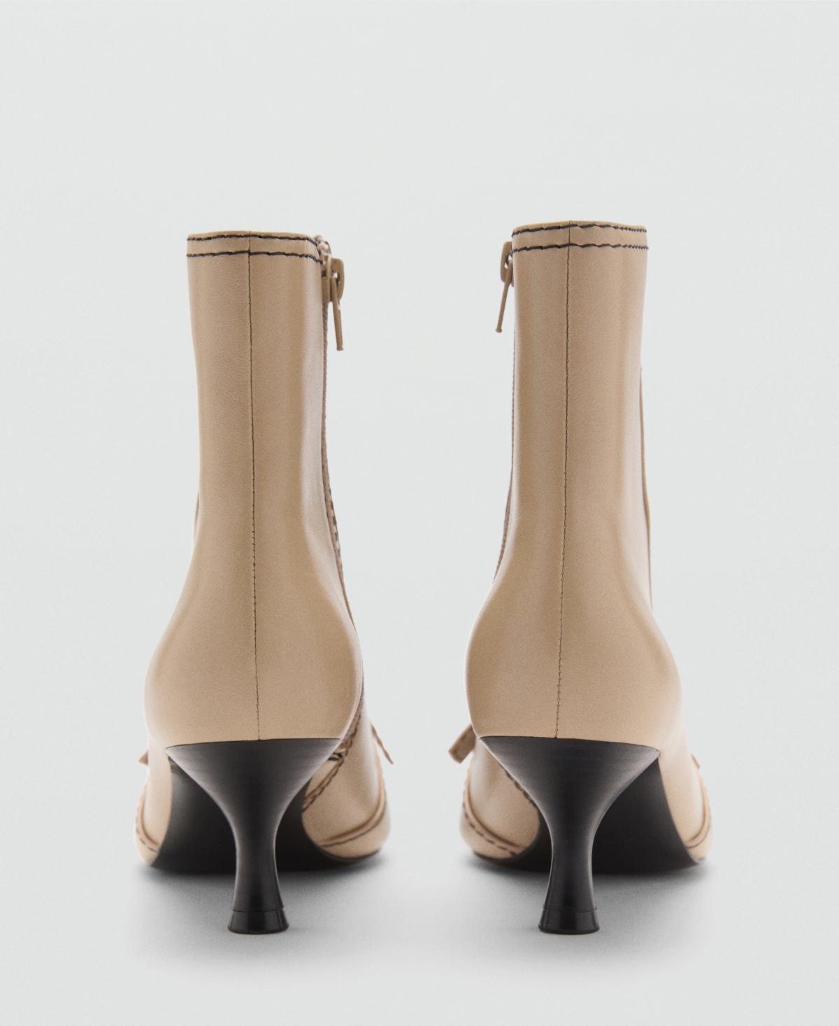 Shop Mango Women's Bow And Decorative Stitching Leather Boots In Ecru