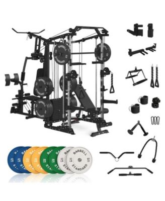 Smith Machine Power Cage, Multi-Function Home Gym System with Cable Crossover System, Dual-Sided Workout Station with 121LBS Weight Stack, Power Rack, Functional Trainer, All in One Home Gym