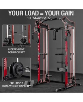 Power Cage, 2000LB Squat Rack, Dual Pulley Cable Crossover System, Multi-function Free Weight Home Gym Workout Machine with Attachments