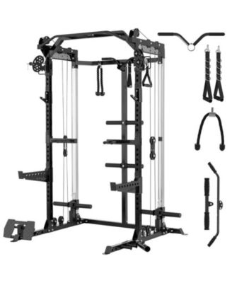 Power Cage, 2000LB Squat Rack, Dual Pulley Cable Crossover System, Multi-function Free Weight Home Gym Workout Machine with Attachments
