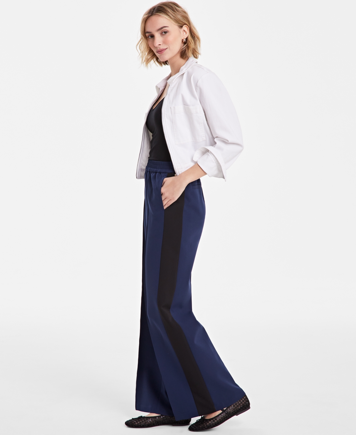 On 34th Women's Mid-rise Side-stripe Wide-leg Pants In Intrepid Blue