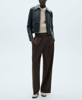 Women's Openwork Knit Polo Neck Sweater