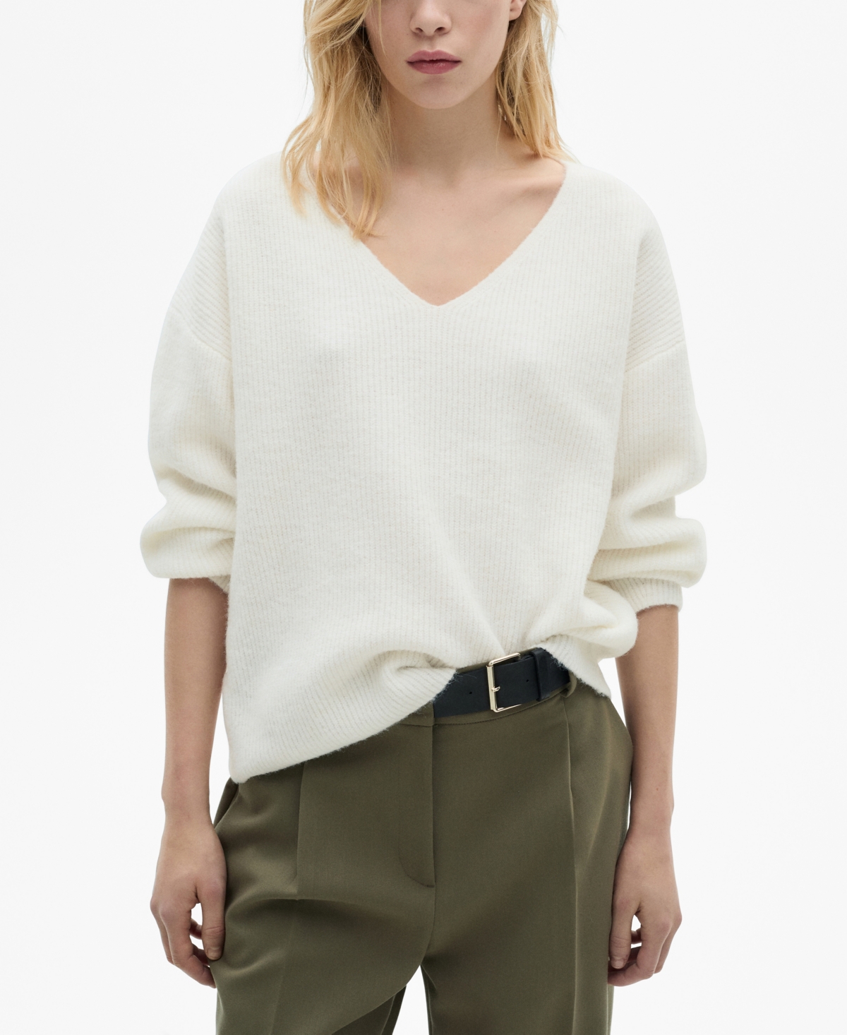 Mango Women's V-neck Knit Sweater In Ecru