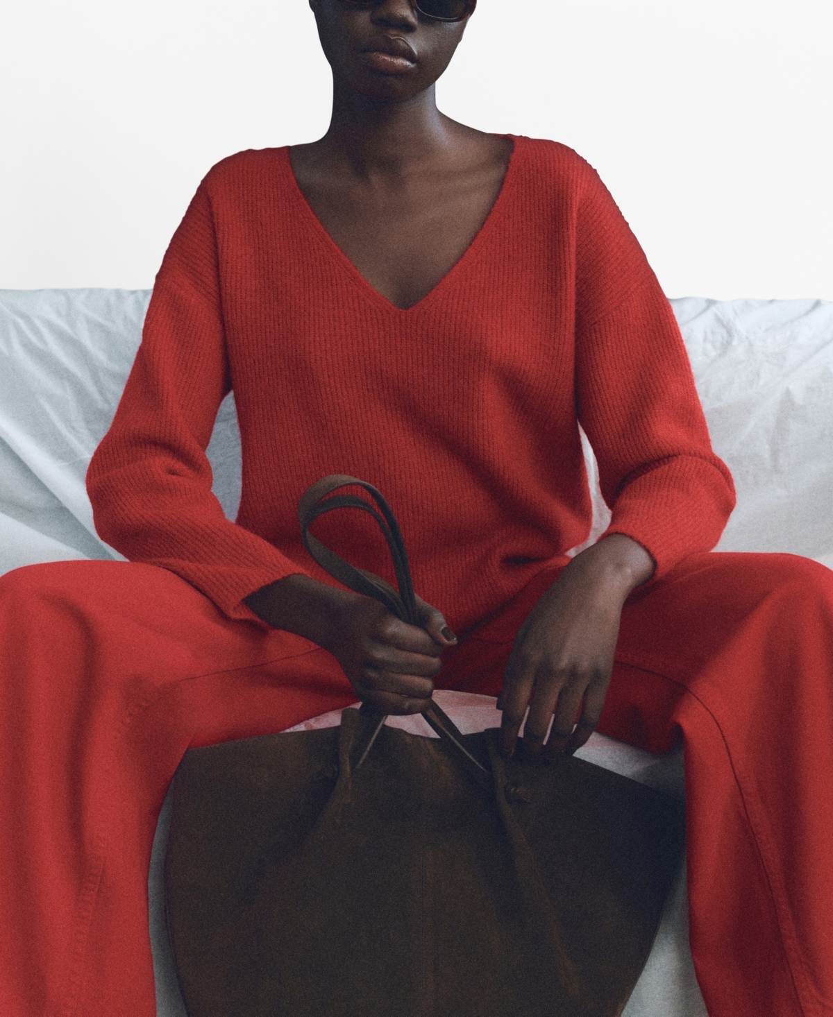 Mango V-neck Knit Sweater Red In Red